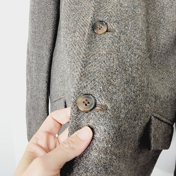 Perry Ellis Brown Grey Tweed 100% Wool Professor Business Casual Blazer Size 42 - Picture 7 of 14